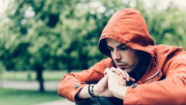 Depressed man in the park